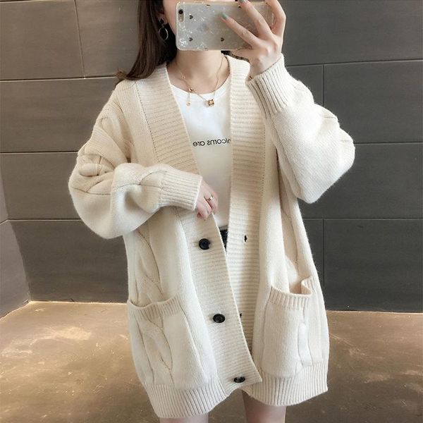 women's knits & tees spring autumn long sweaters loose single breasted pockets ladies solid cardigan casual v neck knitted wear for fem, White
women's knits & tees spring autumn long sweaters loose single breasted pockets ladies solid cardigan casual v neck knitted wear for fem, White