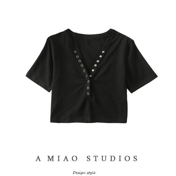 women's t-shirt deep v button solid color t shirt street short corset vintage aesthetic black mulher camisetas bh50ts, White
women's t-shirt deep v button solid color t shirt street short corset vintage aesthetic black mulher camisetas bh50ts, White
