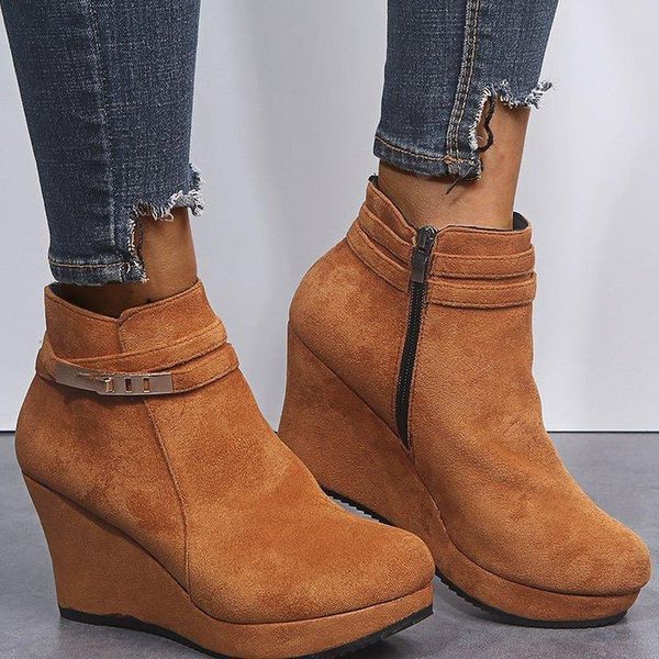 retro british women boots faux suede platform wedges heel ankle buckle strap zip thick sole warm casual shoes ladies female new, Black
retro british women boots faux suede platform wedges heel ankle buckle strap zip thick sole warm casual shoes ladies female new, Black