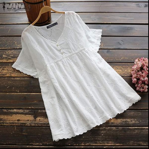 2021 zanzea women shirts blouses casual short sleeve summer ladies embroidery hollow out cotton blusas plus size, White
2021 zanzea women shirts blouses casual short sleeve summer ladies embroidery hollow out cotton blusas plus size, White