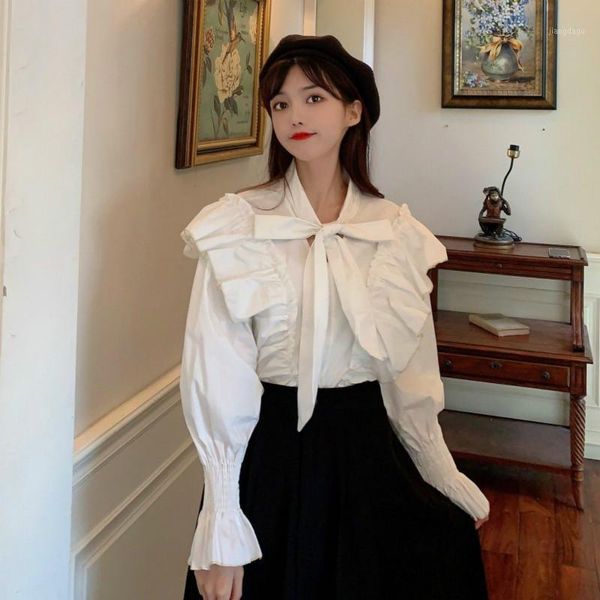 women autumn winter vintage lady sweet bow ruffles turn-down collar long sleeve shirts female casual solid blouse i411 women's blouses, White
women autumn winter vintage lady sweet bow ruffles turn-down collar long sleeve shirts female casual solid blouse i411 women's blouses, White