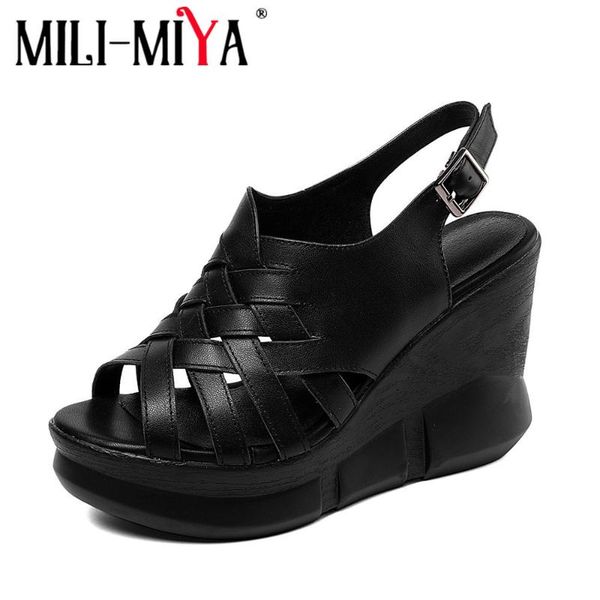 mili-miya genuine leather sandals women peep toe summer wedges platform buckle strap ladies casual office shoes, Black
mili-miya genuine leather sandals women peep toe summer wedges platform buckle strap ladies casual office shoes, Black