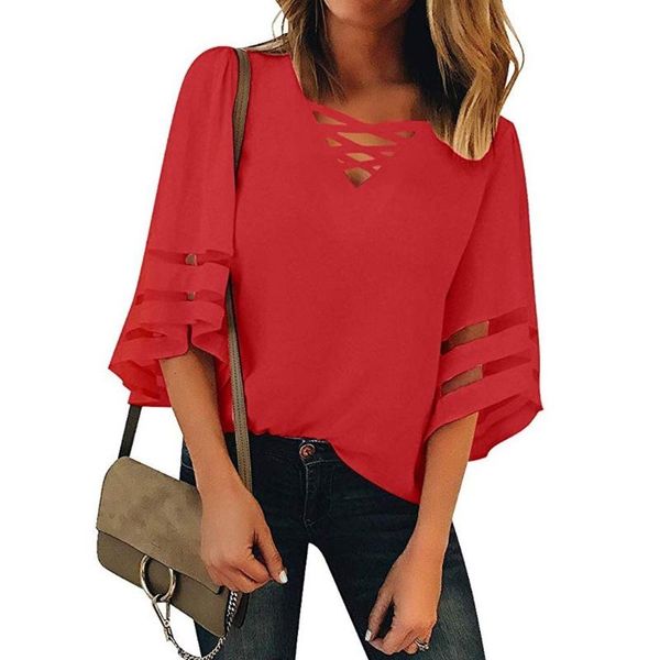 women's blouses & shirts blouse 2021 women fashion v neck mesh panel 3/4 bell sleeve casual loose shirt for clothes, White
women's blouses & shirts blouse 2021 women fashion v neck mesh panel 3/4 bell sleeve casual loose shirt for clothes, White