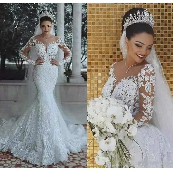 vintage plus size mermaid wedding dress long sleeves appliqued garden bridal gown, White
vintage plus size mermaid wedding dress long sleeves appliqued garden bridal gown, White