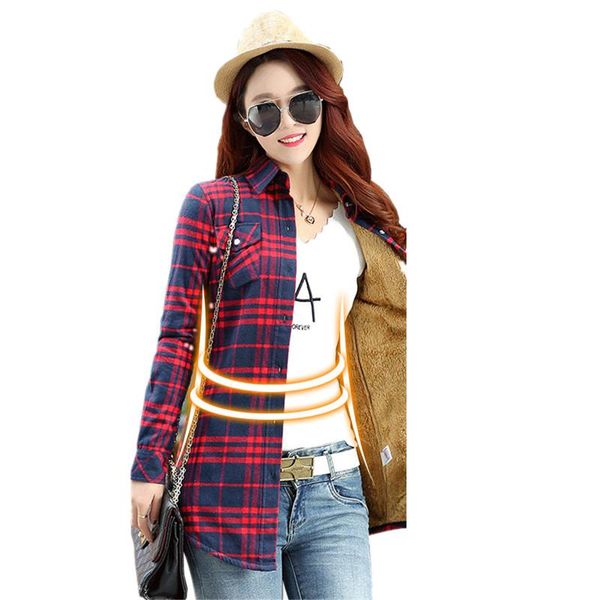 women's blouses & shirts winter thick velvet plaid shirt fleece warm flannel cotton long style red balck women checked blouse blusas f, White
women's blouses & shirts winter thick velvet plaid shirt fleece warm flannel cotton long style red balck women checked blouse blusas f, White