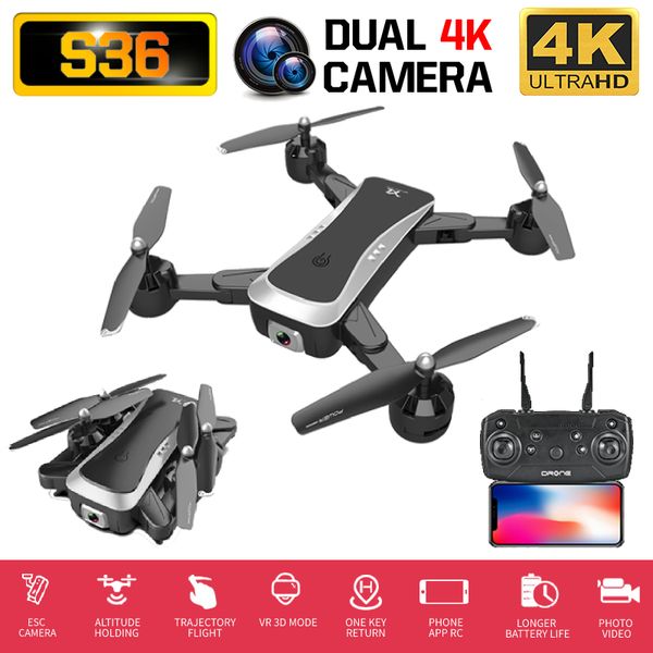 

Drone camera 4k WiFi Quadcopter optical flow hover height keep dual camera RC helicopter flight 20 minutes drone with camera HD, Black 1080p box 1b