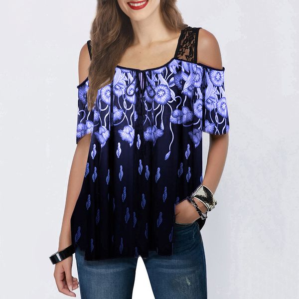 women's t-shirts summer fashion cold shoulder printed lace patchwork ladies casual loose short sleeve, White
women's t-shirts summer fashion cold shoulder printed lace patchwork ladies casual loose short sleeve, White