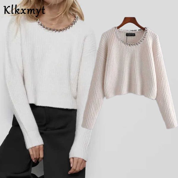 klkxmyt za sweater women fashion chain inlay cropped knitted vintage long sleeve female pullovers chic 210527, White;black
klkxmyt za sweater women fashion chain inlay cropped knitted vintage long sleeve female pullovers chic 210527, White;black