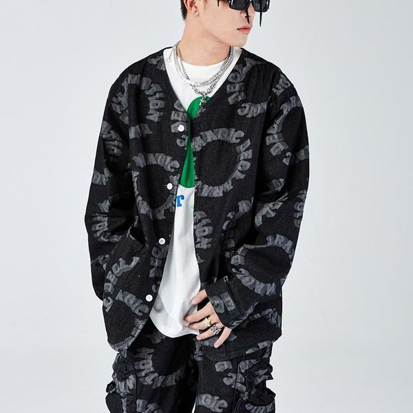 men's jackets harajuku v neck retro letter print jeans men and women streetwear oversize casual windbreaker thin denim coat, Black;brown
men's jackets harajuku v neck retro letter print jeans men and women streetwear oversize casual windbreaker thin denim coat, Black;brown
