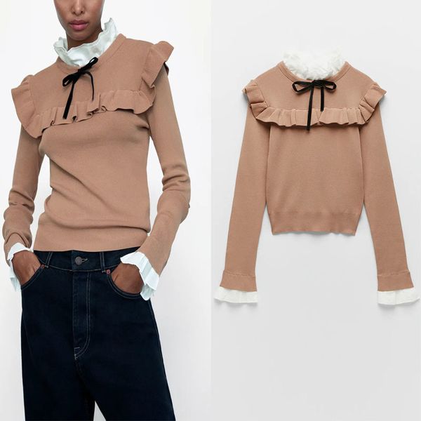 za turtleneck bow knit sweater women patchwork long sleeve ruffle vintage pullover female fashion slim knitted 210218, White;black
za turtleneck bow knit sweater women patchwork long sleeve ruffle vintage pullover female fashion slim knitted 210218, White;black