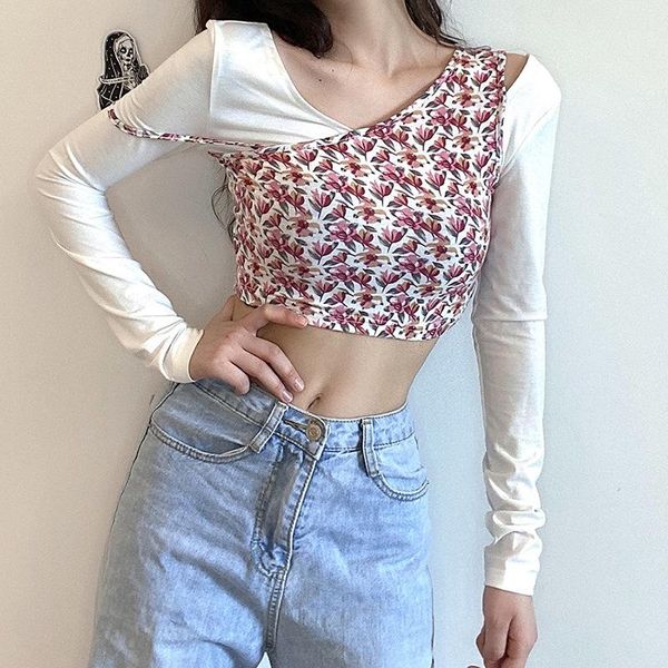 women's t-shirt floral print patchwork hollow out crop women 2021 spring fashion casual chic partysu long sleeve skinny tshirt mujer, White
women's t-shirt floral print patchwork hollow out crop women 2021 spring fashion casual chic partysu long sleeve skinny tshirt mujer, White