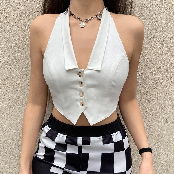 women's tanks & camis backless tank solid color buttons lapel v-neck hanging neck slim wid chic irregular hem cropped vest, White
women's tanks & camis backless tank solid color buttons lapel v-neck hanging neck slim wid chic irregular hem cropped vest, White