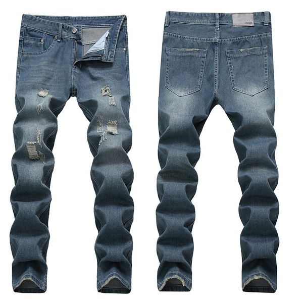 men's jeans light-colored summer ruffian handsome casual pants slim feet high street trend, Blue
men's jeans light-colored summer ruffian handsome casual pants slim feet high street trend, Blue