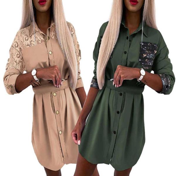 casual dresses 2021 spring fashion women sequins /embroidered lace patchwork ladies lapel button solid color long sleeve dress, Black;gray
casual dresses 2021 spring fashion women sequins /embroidered lace patchwork ladies lapel button solid color long sleeve dress, Black;gray