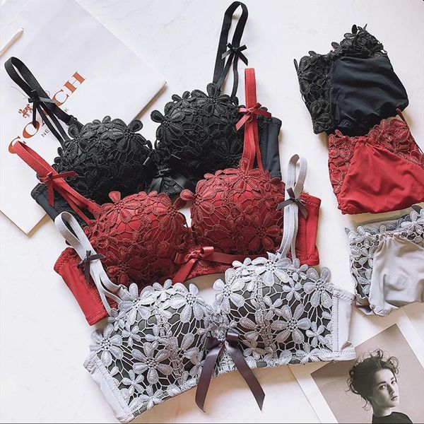 bras sets wriufred delicate water soluble flowers bra receiving breast adjustment underwear lingerie women bow push up brassier, Red;black
bras sets wriufred delicate water soluble flowers bra receiving breast adjustment underwear lingerie women bow push up brassier, Red;black
