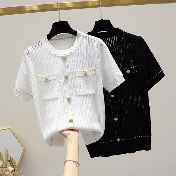 women's t-shirt thin hollow out t shirt women button tshirt knitted 2021 summer woman short sleeve casual female tee femm, White
women's t-shirt thin hollow out t shirt women button tshirt knitted 2021 summer woman short sleeve casual female tee femm, White
