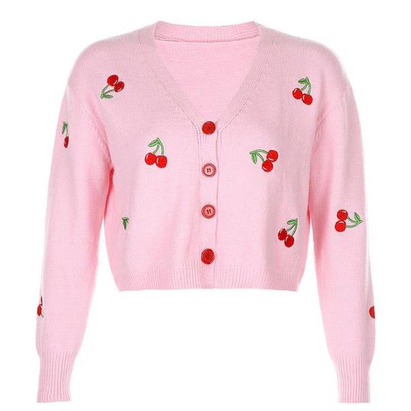 womens vintage jackets cardigans autumn spring cherry embroidery long-sleeved cropped women 2021 knitting coat knitwear, Black;brown
womens vintage jackets cardigans autumn spring cherry embroidery long-sleeved cropped women 2021 knitting coat knitwear, Black;brown