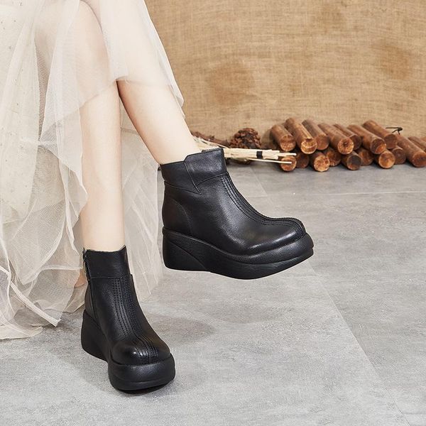 boots slope heel british style handmade short thick soled leather women's in autumn, Black
boots slope heel british style handmade short thick soled leather women's in autumn, Black