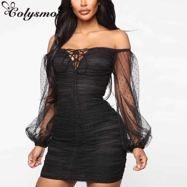 colysmo summer polka dot mesh party dress lantern sleeve see-through bandage women off shoulder mini es vestidos 210527, Black;gray
colysmo summer polka dot mesh party dress lantern sleeve see-through bandage women off shoulder mini es vestidos 210527, Black;gray