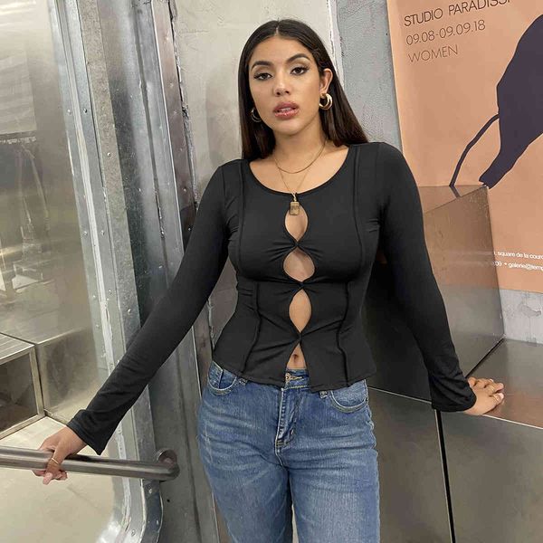 station autumn long sleeve round neck 2021 new open navel slim hollow t-shirt, Black;gray
station autumn long sleeve round neck 2021 new open navel slim hollow t-shirt, Black;gray