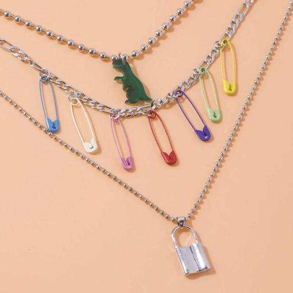 pendant necklaces 2021 trend fashion color pin dinosaur necklace personality punk harajuku style multilayer chain neck bead lock jewelry, Silver
pendant necklaces 2021 trend fashion color pin dinosaur necklace personality punk harajuku style multilayer chain neck bead lock jewelry, Silver