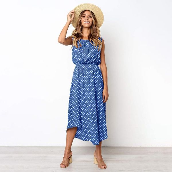 casual dresses print polka dot round neck women summer bohemian sleeveless dress elegant lady clothes, Black;gray
casual dresses print polka dot round neck women summer bohemian sleeveless dress elegant lady clothes, Black;gray
