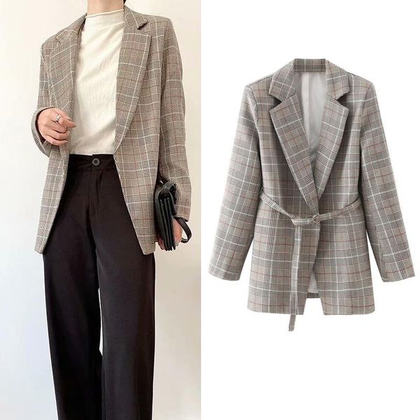 vintage with belt plaid blazer women new long sleeve turn down collar autumn winter 2021 office women coat casual jacket female, White;black
vintage with belt plaid blazer women new long sleeve turn down collar autumn winter 2021 office women coat casual jacket female, White;black