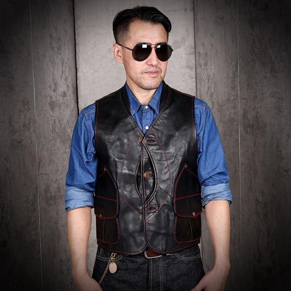 men's vests black 2021 japan casual style genuine leather vest men large size 4xl real natural horsehide spring slim fit short coat, Black;white
men's vests black 2021 japan casual style genuine leather vest men large size 4xl real natural horsehide spring slim fit short coat, Black;white