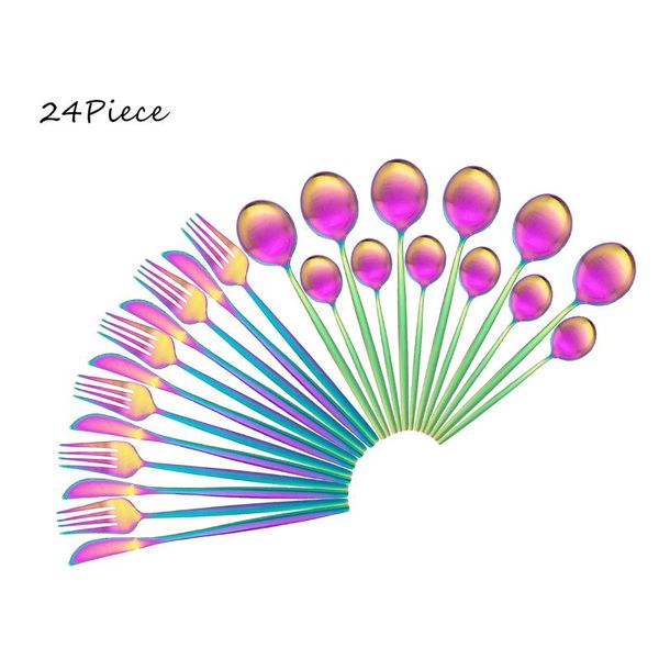 24pcs rainbow matte dinnerware set 18/10 stainless steel knife fork spoon silverware cutlery kitchen flatware tableware set
24pcs rainbow matte dinnerware set 18/10 stainless steel knife fork spoon silverware cutlery kitchen flatware tableware set