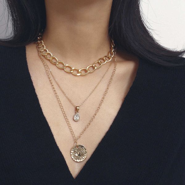 jewelry irregular geometry pendant women's simple water drop shape zircon thick chain necklace, Silver
jewelry irregular geometry pendant women's simple water drop shape zircon thick chain necklace, Silver
