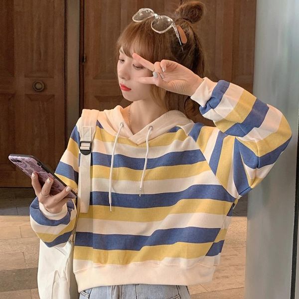 women's sweaters striped chic long sleeve hooded sweatshirt for women ins trendy and autumn thin korean loose bf idle style early short, White;black
women's sweaters striped chic long sleeve hooded sweatshirt for women ins trendy and autumn thin korean loose bf idle style early short, White;black