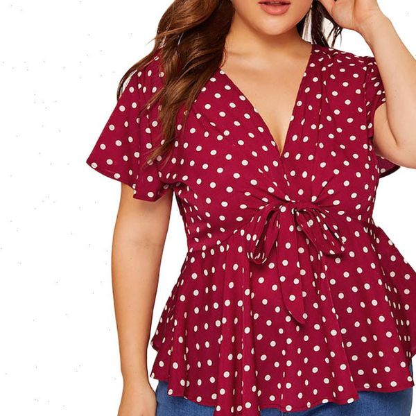 womens large size v neck short sleeve shirt polka dot knot front womens and summer blouse feminina, White
womens large size v neck short sleeve shirt polka dot knot front womens and summer blouse feminina, White
