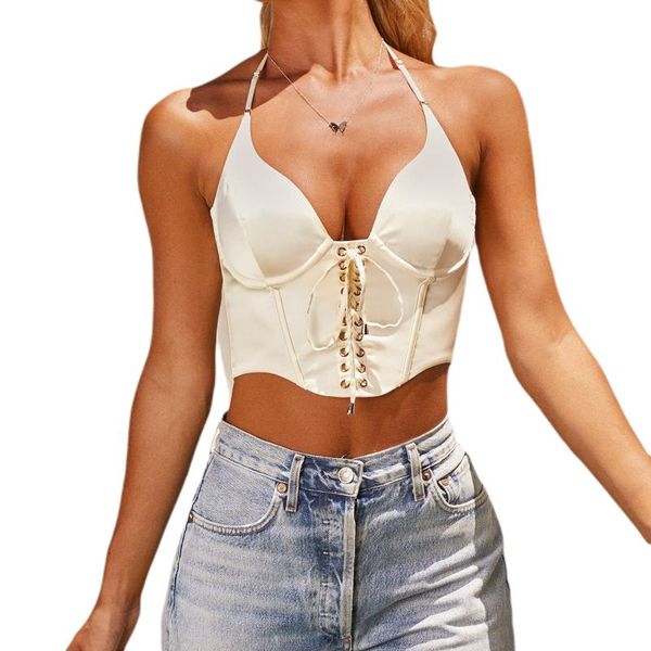 women's tanks & camis halter crop cami v neck sleeveless lace up zipper slim fit camisole vest, White
women's tanks & camis halter crop cami v neck sleeveless lace up zipper slim fit camisole vest, White