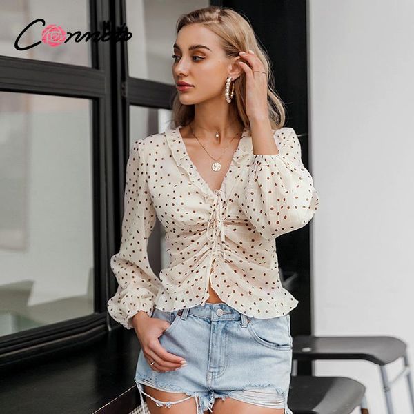 women's blouses & shirts conmoto polka dot lace up chiffon women shirt ruffles vintage summer blouse casual feminino blusas mujer, White
women's blouses & shirts conmoto polka dot lace up chiffon women shirt ruffles vintage summer blouse casual feminino blusas mujer, White