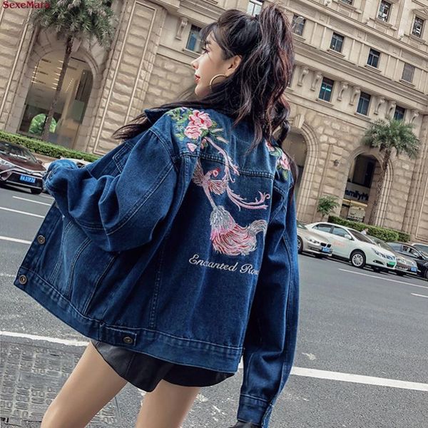 women's jackets 2021 fashion the loose embroidery washed hole denim jacket, Black;brown
women's jackets 2021 fashion the loose embroidery washed hole denim jacket, Black;brown