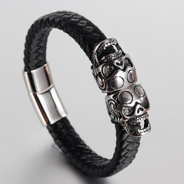 charm bracelets punk genuine leather bracelet bangle double skull men women woven rope jewelry magnet, Golden;silver
charm bracelets punk genuine leather bracelet bangle double skull men women woven rope jewelry magnet, Golden;silver