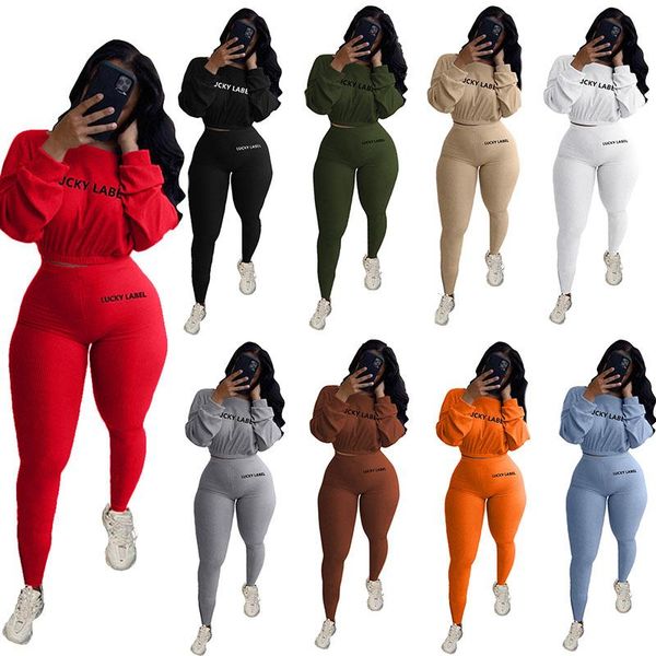 women's tracksuits lucky lable letter print rib embroidery women two piece outfits solid color crop tshirts and trousers lady suits, Gray
women's tracksuits lucky lable letter print rib embroidery women two piece outfits solid color crop tshirts and trousers lady suits, Gray
