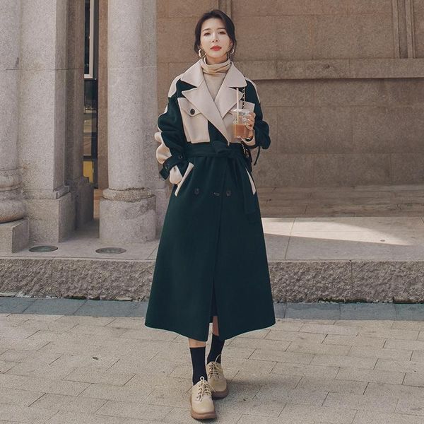 women's wool & blends woolen jacket 2021 winter long color matching korean loose lapel double breasted thick retro fashion coat female, Black
women's wool & blends woolen jacket 2021 winter long color matching korean loose lapel double breasted thick retro fashion coat female, Black