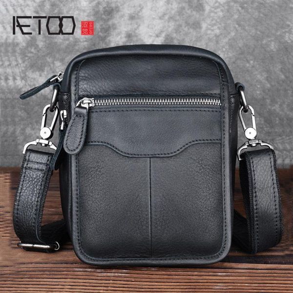 

HBP AETOO Retro Leather Shoulder Bag Men's First Layer Leather Waist Bag Outdoor Leisure Pockets Multi-function Leather Small, Black