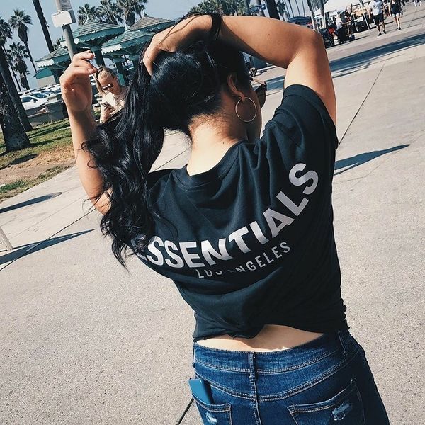 european version large size high street tide brand double line los angeles limited reflective letter essentials short sleeve, White;black
european version large size high street tide brand double line los angeles limited reflective letter essentials short sleeve, White;black