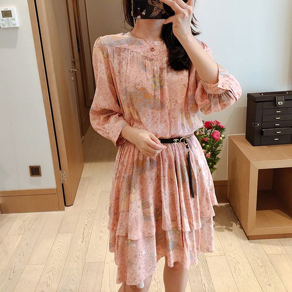 2021 floral print women sweet elastic waist o-neck new robes 44f6, Black;gray 
2021 floral print women sweet elastic waist o-neck new robes 44f6, Black;gray