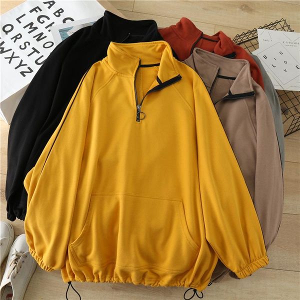 women's hoodies & sweatshirts half zip stand collar autumn 2021 korean loose solid cotton pullovers, Black
women's hoodies & sweatshirts half zip stand collar autumn 2021 korean loose solid cotton pullovers, Black