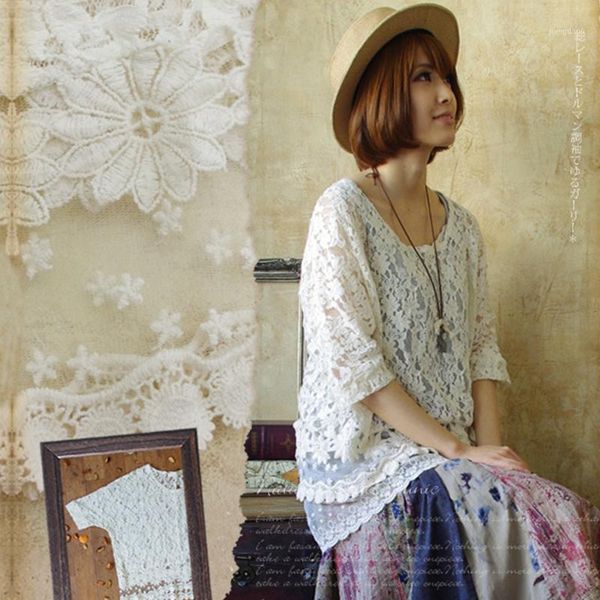 women's blouses & shirts summer mori girl sweet floral lace blouse solid loose embroidery hollow out short sleeve blusa shirt v289, White
women's blouses & shirts summer mori girl sweet floral lace blouse solid loose embroidery hollow out short sleeve blusa shirt v289, White