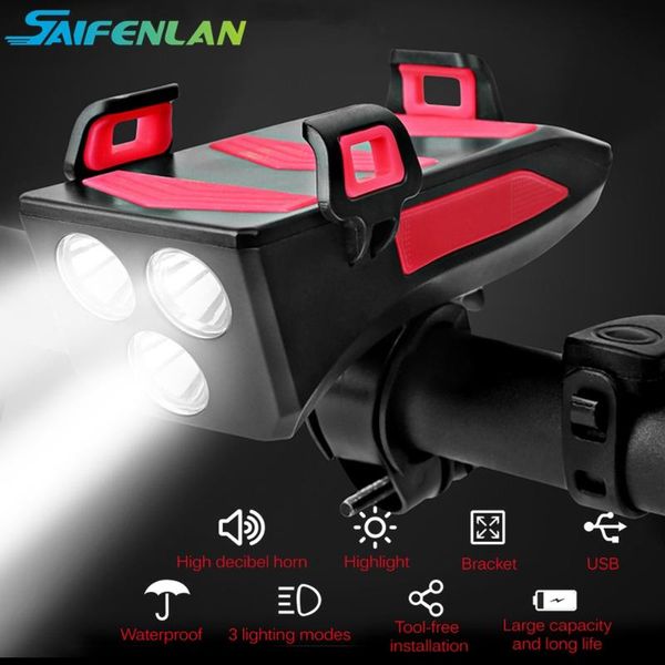 4 in 1 multifunctional bicycle light with horn with mobile phone holder usb rechargeable waterproof bicycle headlight
4 in 1 multifunctional bicycle light with horn with mobile phone holder usb rechargeable waterproof bicycle headlight