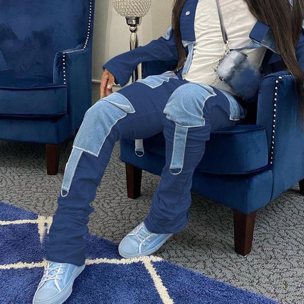 women's jeans color block denim trousers wrapped high waist slim fit wild stylish street daily autumn strap decor regular pants, Blue
women's jeans color block denim trousers wrapped high waist slim fit wild stylish street daily autumn strap decor regular pants, Blue