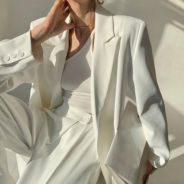 women's suits & blazers 2021 early autumn white suit drape elegant business wear shoulder pads high sense split jacket blazer for offic, White;black
women's suits & blazers 2021 early autumn white suit drape elegant business wear shoulder pads high sense split jacket blazer for offic, White;black