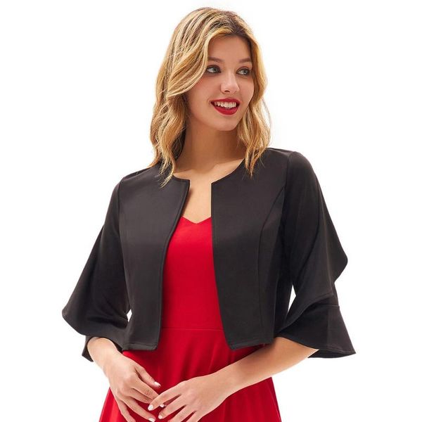 elegant slim coats women shrug bolero clothes wedding party formal ruffle sleeve open jacket 3/4 sleeves crew neck cropped, Black;brown
elegant slim coats women shrug bolero clothes wedding party formal ruffle sleeve open jacket 3/4 sleeves crew neck cropped, Black;brown