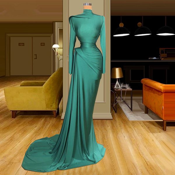 high neck satin mermaid evening dresses ruched long robes formal prom dress 2021 vestiti da sera, Black;red 
high neck satin mermaid evening dresses ruched long robes formal prom dress 2021 vestiti da sera, Black;red