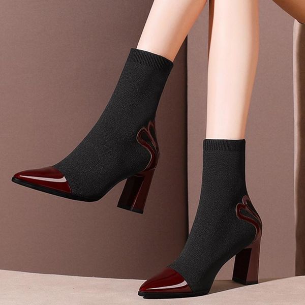 boots winter high women's mesh stretch fabric square heel ankle bare pointed casual booties bottes femme #y3, Black
boots winter high women's mesh stretch fabric square heel ankle bare pointed casual booties bottes femme #y3, Black