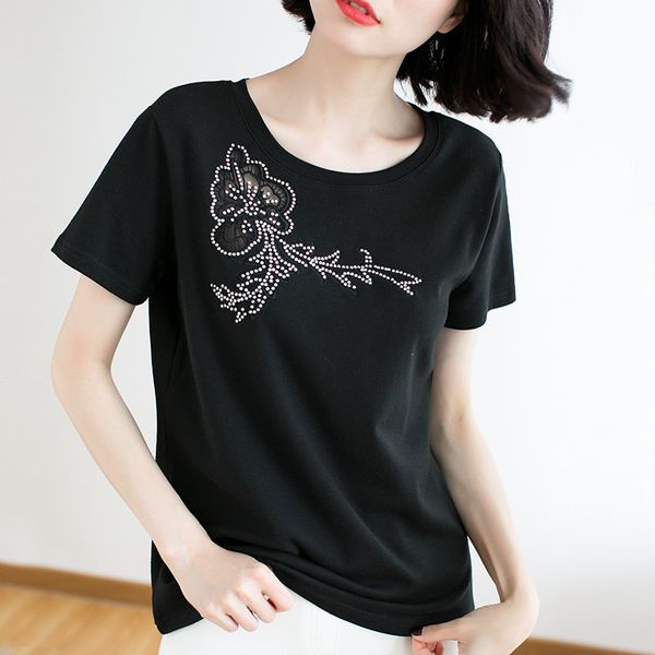 women's t-shirt female cotton t-shirt with diamond details in fashion summer wu2c, White
women's t-shirt female cotton t-shirt with diamond details in fashion summer wu2c, White